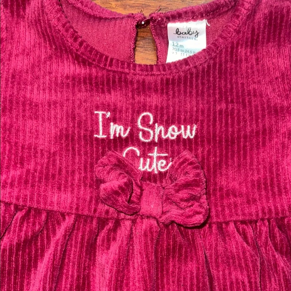 Baby Girl Burgundy Dress with Snowman Design